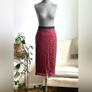 Burgundy Lace Midi Skirt EUC
